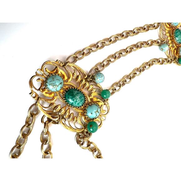 Vintage Napier cabochon gold tone and stone chain belt - Picture 5 of 12